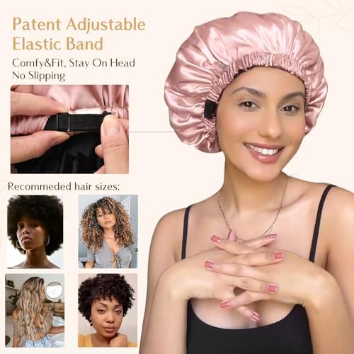 YANIBEST Satin Silk Adjustable Hair Bonnet for Sleeping, Curly Natural Hair|B09MCM2Z5S