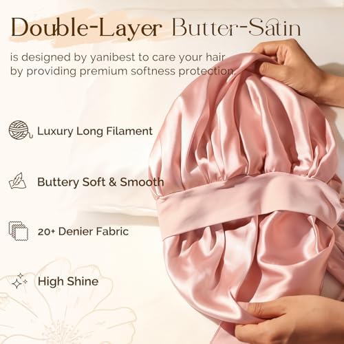 YANIBEST Satin Bonnet Silk Bonnet for Sleeping Hair Bonnet with Tie Band Head Wrap Bonnets for Black Women Curly Natural Hair, Black, L|B0BLYFFMSV