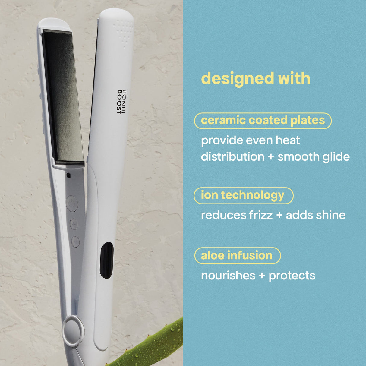 designed with ceramic coated plates, ion technology, and aloe infused