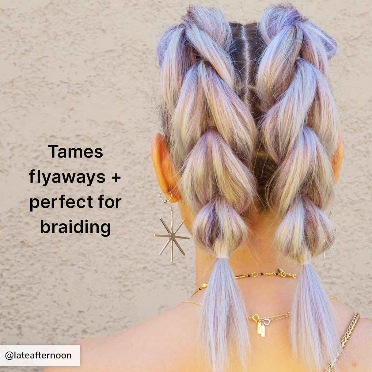 Tames flyaways + perfect for braiding. Image from @lateafternoon of 2 sleek braids.