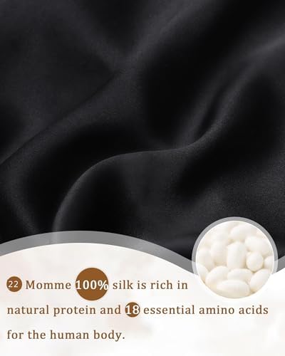 100% Mulberry Silk Bonnet for Sleeping, Double Layered 22 Momme Silk Hair Wrap with Adjustable Elastic Band, Soft & Breathable Pure Silky Hair Bonnet Reduce Frizz (Black)|B0FMRGRW8G