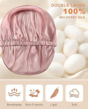 100% Mulberry Silk Bonnet for Sleeping, Double Layered 22 Momme Silk Hair Wrap with Adjustable Elastic Band, Soft & Breathable Pure Silky Hair Bonnet Reduce Frizz (Black)|B0FMRGRW8G