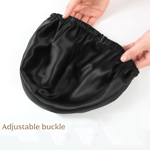 100% Mulberry Silk Bonnet for Sleeping, Double Layered 22 Momme Silk Hair Wrap with Adjustable Elastic Band, Soft & Breathable Pure Silky Hair Bonnet Reduce Frizz (Black)|B0FMRGRW8G