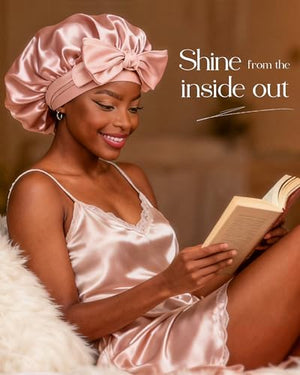 YANIBEST Satin Bonnet Silk Bonnet for Sleeping Hair Bonnet with Tie Band Head Wrap Bonnets for Black Women Curly Natural Hair, Black, L|B0BLYFFMSV