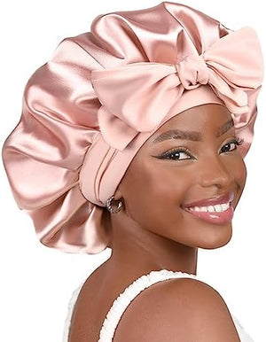YANIBEST Satin Bonnet Silk Bonnet for Sleeping Hair Bonnet with Tie Band Head Wrap Bonnets for Black Women Curly Natural Hair, Black, L|B0BLYFFMSV