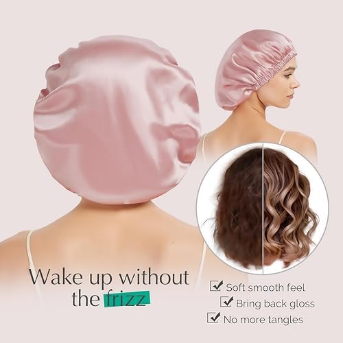 100% Mulberry Silk Bonnet for Sleeping, Double Layered 22 Momme Silk Hair Wrap with Adjustable Elastic Band, Soft & Breathable Pure Silky Hair Bonnet Reduce Frizz (Black)|B0FMRGRW8G