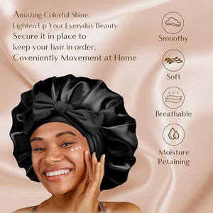 YANIBEST Satin Bonnet Silk Bonnet for Sleeping Hair Bonnet with Tie Band Head Wrap Bonnets for Black Women Curly Natural Hair, Black, L|B0BLYFFMSV