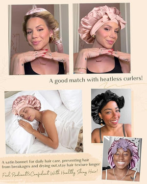 YANIBEST Satin Bonnet Silk Bonnet for Sleeping Hair Bonnet with Tie Band Head Wrap Bonnets for Black Women Curly Natural Hair, Black, L|B0BLYFFMSV