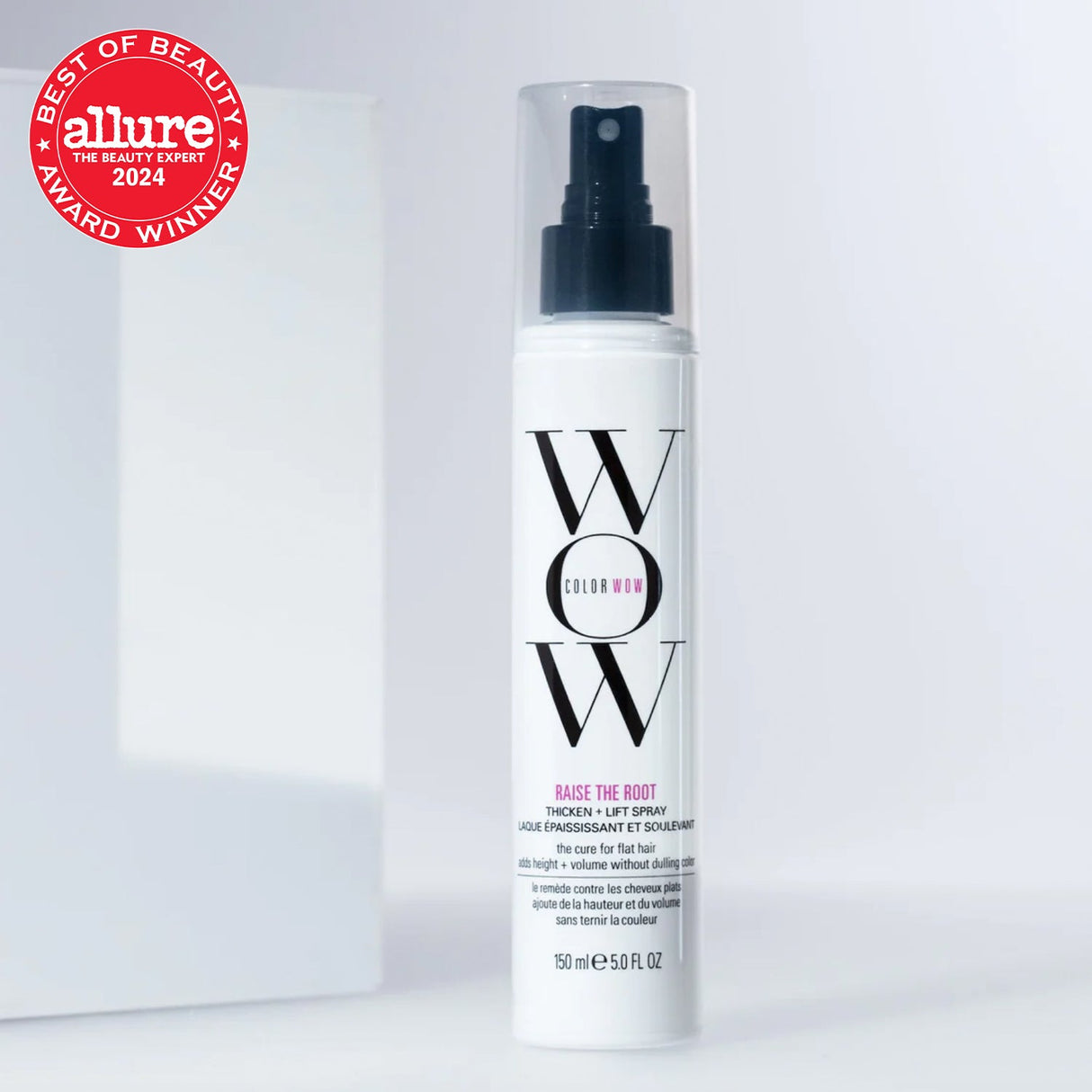 Allure 2024 Best of Beauty Award Winner Color Wow Raise the Root Thicken and Lift Spray. The cure for flat hair, adds height + volume without dulling color. (150ml/ 5.0 fl oz)