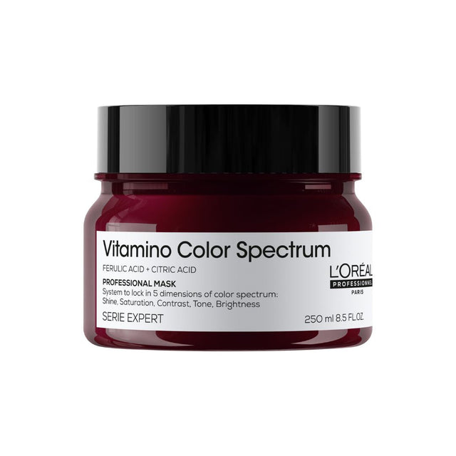 A jar of L'Oreal Professionnel Vitamino Color Spectrum Mask, designed for moisturizing colored hair, with a capacity of 250ml.